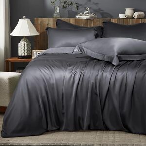 NWT NEXHOME PRO Duvet Cover Set Queen Organic Viscose Bamboo Dark Grey 90x90"